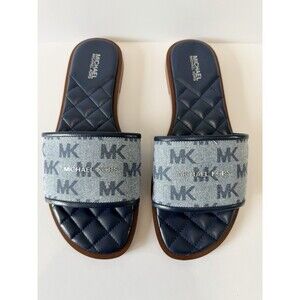 Michael Kors Blue and Gray Logo Slides Size 7